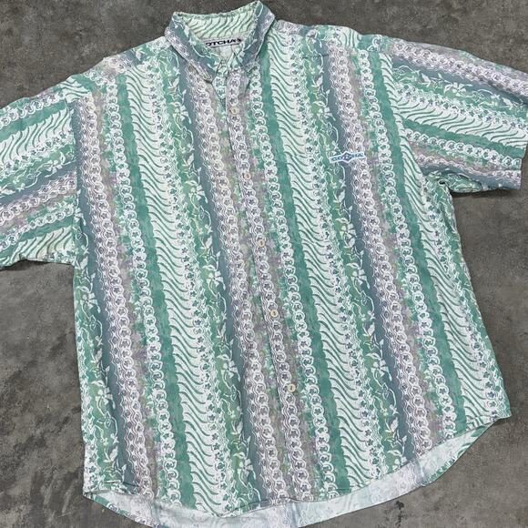 Vintage 90s Gotcha Sport Hawaiian Aloha Shirt Mens XL Tribal Print Surfer Beach - Picture 2 of 8